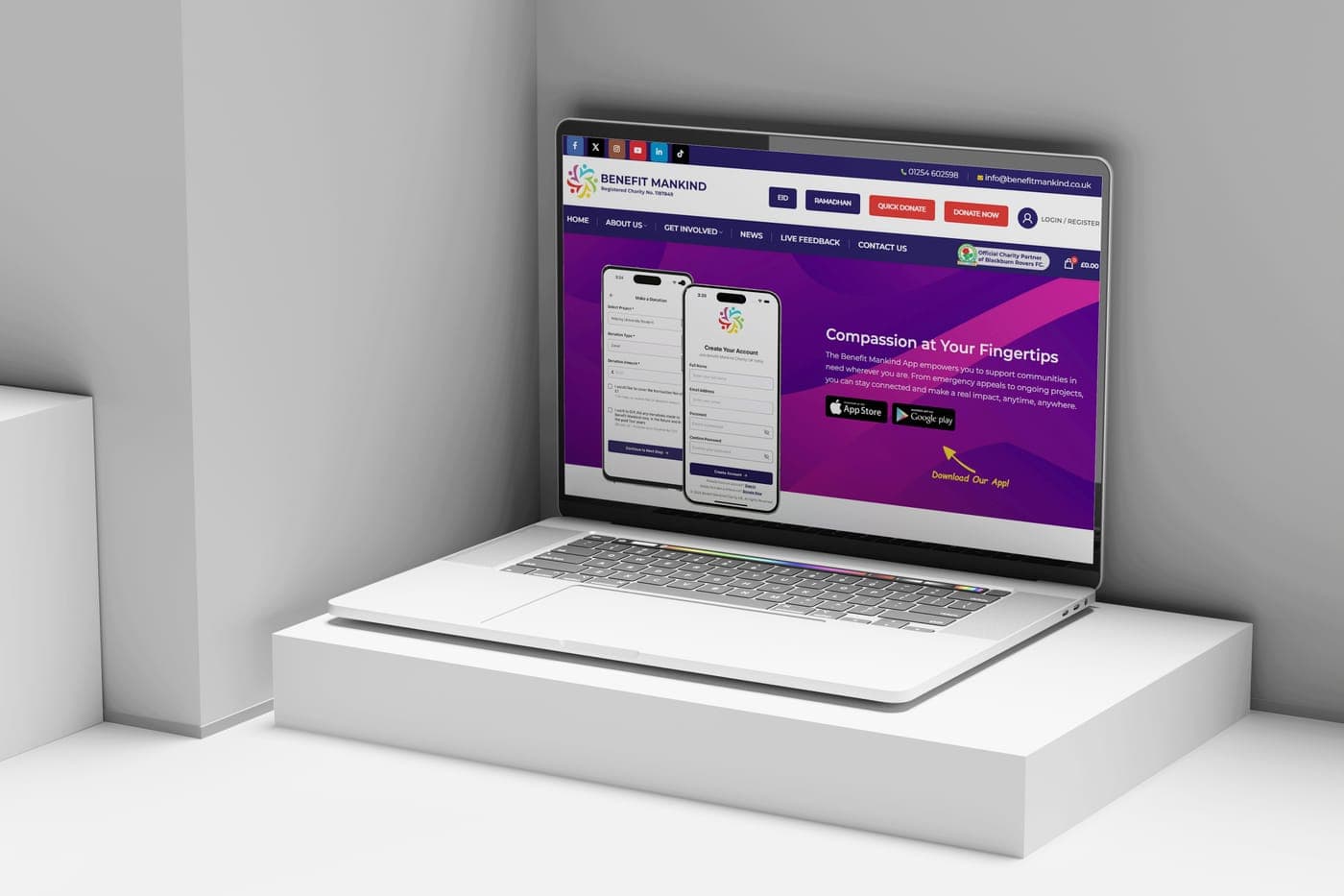 Benefit Mankind charity donation platform showing a fast checkout, built with React Native and Stripe