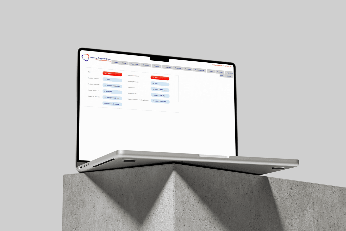 ISG Vision vehicle-claims management portal with a Xero accounting integration, built on ASP.NET MVC and SQL Server